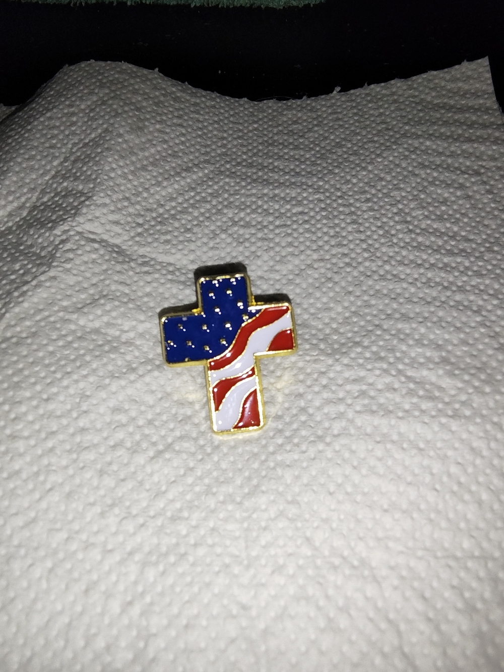 Patriotic Enamel Cross Pin - Blue, Red & White